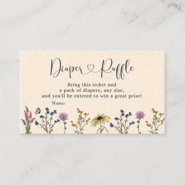 Vintage Wildblomma Babyskåda Diaper Raffle Tilläggskort (Framsida)