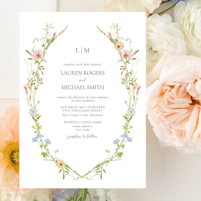 Vintage Wildblomma Garden Monogram Bröllop Inbjudningar (Wedding Invitation!)