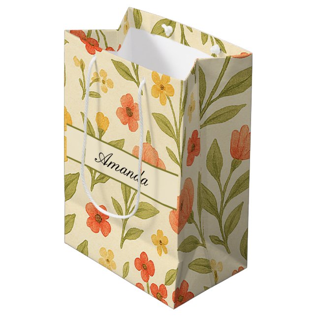 Vintage Wildblomma Mönster Namn (Framsidan Vinklad)