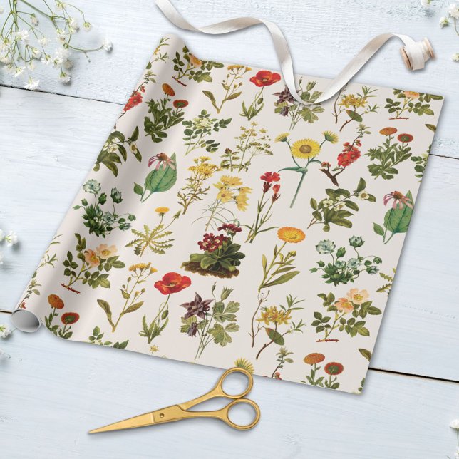 Vintage Wildblomma Mönster Presentpapper (Close up)