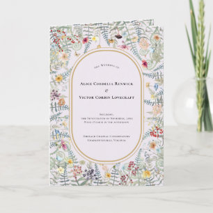 Vintage Wildblomme Fern Lavender Bröllop Foldat Program