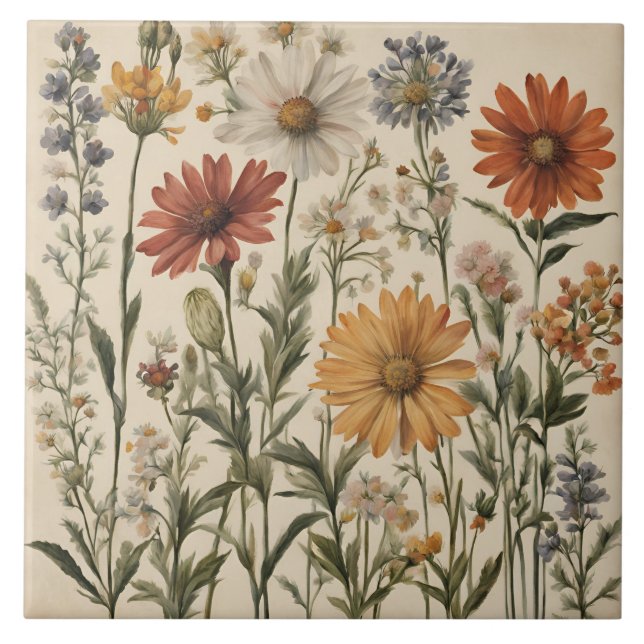 Vintage Wildblommor Kakelplatta (Framsidan)