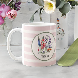 Vintage Wildblommor och Namn på Dusty Rosa Rand Kaffemugg