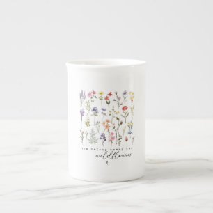 Vintage Wildblommor Offert Sublicering, vattenfärg Benporslin Mugg