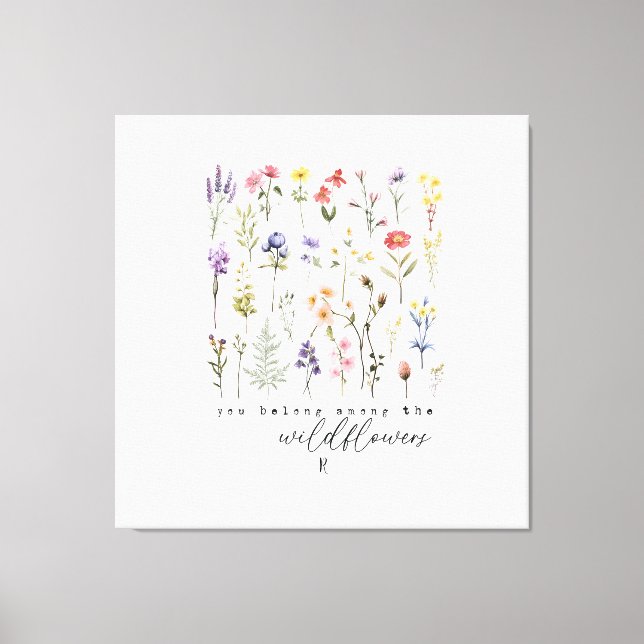 Vintage Wildblommor Offert Sublicering, vattenfärg Canvastryck (Framsida)