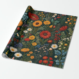 Vintage WildblommRed Orange Blue Van Gogh Presentpapper