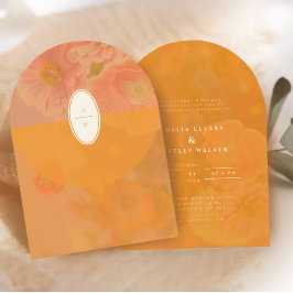 Vintage Wildbloms Rosa Poppy Bröllop Monogram Inbjudningar