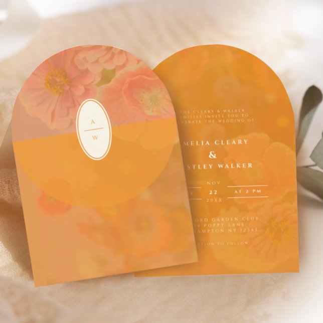 Vintage Wildbloms Rosa Poppy Bröllop Monogram Inbjudningar (Skapare uppladdad)