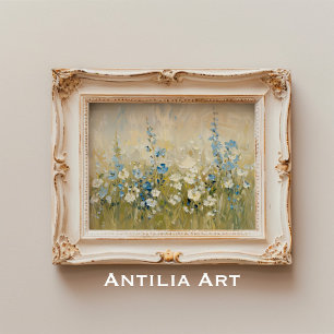 Vintage Wildblomsmålning Flower Fält Poster