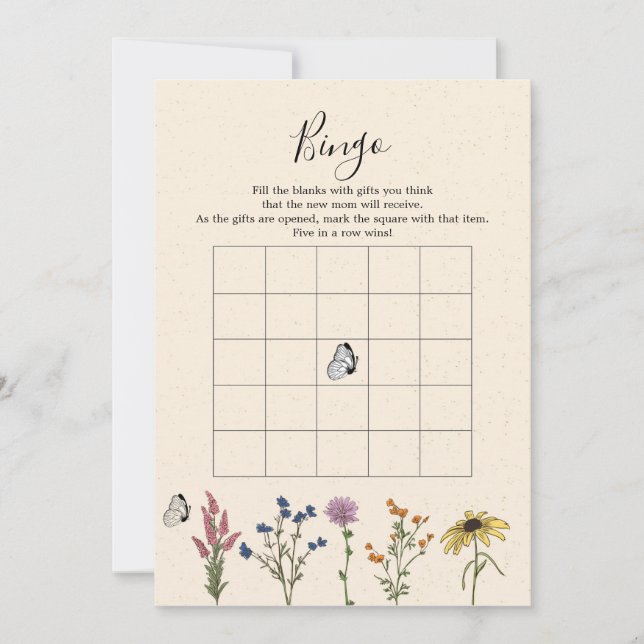 Vintage Wildblomsterbabyskor Bingo Game Inbjudningar (Framsida)
