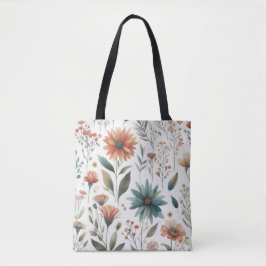Vintage Wildblomte Tote Bag - Boho Blommigt Tygkasse