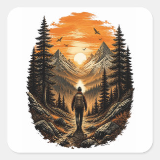 Vintage Wilderness Sunset Explorer Fyrkantigt Klistermärke