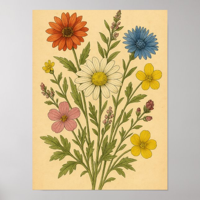 Vintage Wildflower on Weathered Paper Poster (Framsidan)