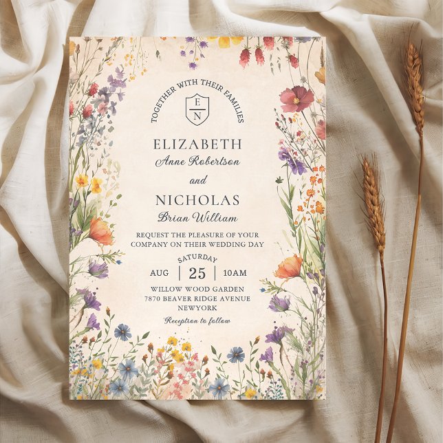 Vintage Wildflowers Garden Wedding Invitation Inbjudningar (Skapare uppladdad)