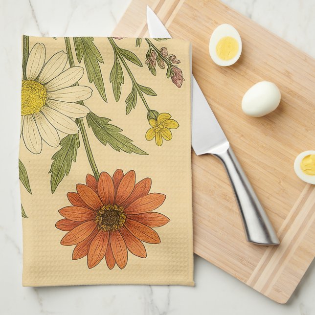 Vintage Wildflowers on Weathered Paper Kökshandduk (Vikt i Fjärdedel)