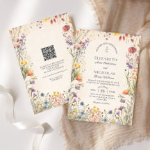 Vintage Wildflowers QR-kod Bröllopsinbjudan