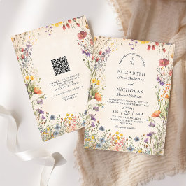 Vintage Wildflowers QR-kod Bröllopsinbjudan Inbjudningar