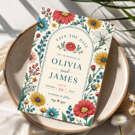 Vintage Wildflowers Wedding Invitation Spara Datumet
