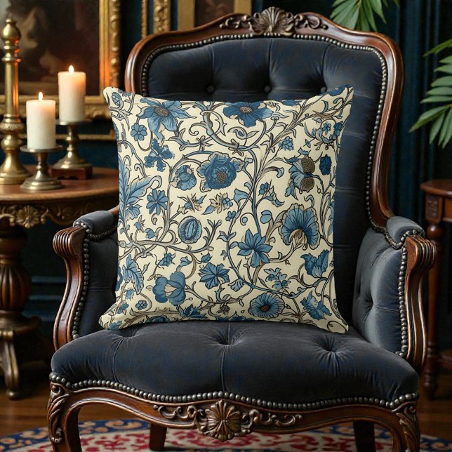 Vintage William Morris Antik Marinblå Blommig Kudde (Skapare uppladdad)