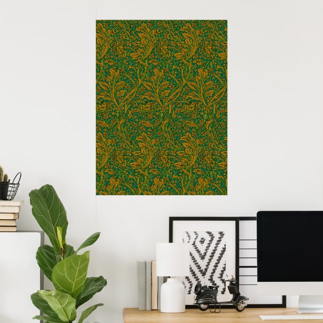 Vintage William Morris Arcadia Sömlös bakgrundsmön Poster (Hemmakontoret)