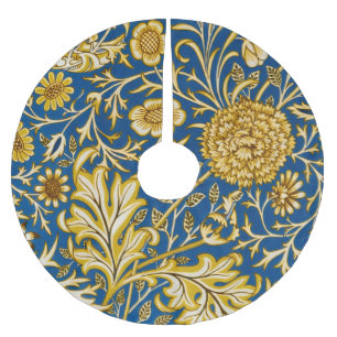 Vintage William Morris Cherwell Blå Blommig Konst Julgransmatta Borstad Polyester
