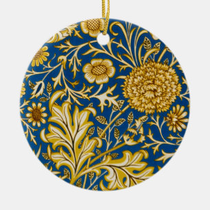 Vintage William Morris Cherwell Blå Blommig Konst Julgransprydnad Keramik