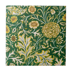 Vintage William Morris Cherwell Grön Blommig Konst Kakelplatta