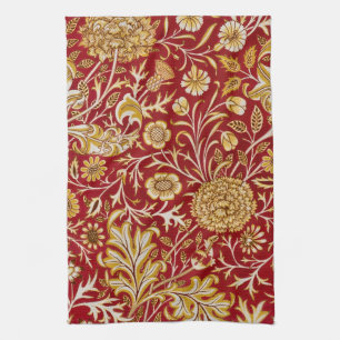 Vintage William Morris Cherwell Röd Blommig Konst Kökshandduk