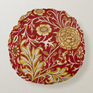 Vintage William Morris Cherwell Röd Blommig Konst Rund Kudde