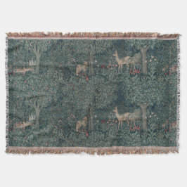 Vintage William Morris Greenery Forest Animals Filt