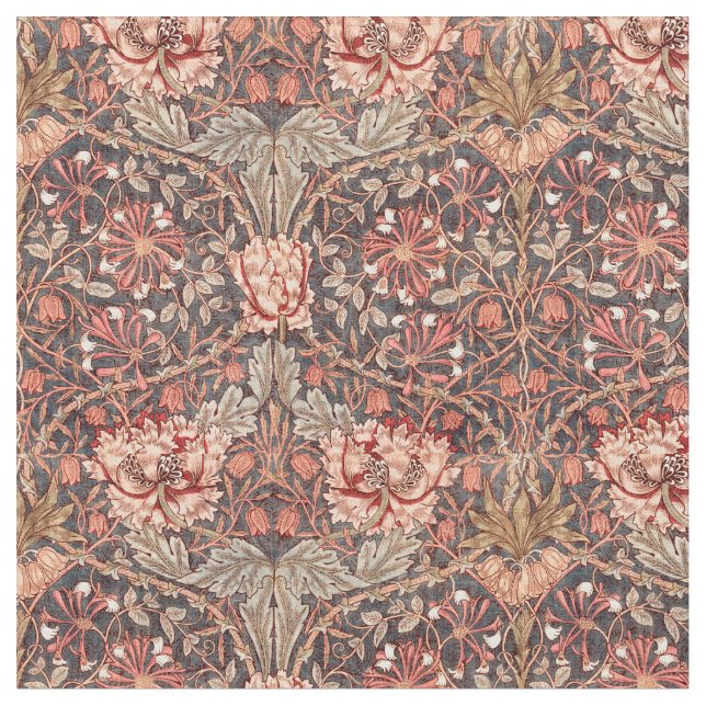 Vintage William Morris Honeysuckle Blommönster Tyg (Närbild)