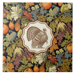 Vintage William Morris Höstlöv Pumpa Kalkon Kakelplatta