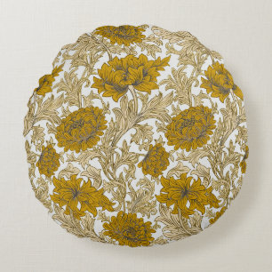Vintage William Morris jordtonat blomster Mönster Rund Kudde