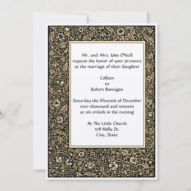 Vintage William Morris Kelmscott Blommigt Gräns Inbjudningar (Framsida)