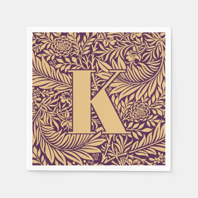 Vintage William Morris Larkspur Mönster Monogram Pappersservett (Framsidan)