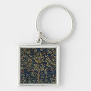 Vintage William Morris–Livets Träd Fyrkantig Silverfärgad Nyckelring