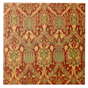 Vintage William Morris Mönster Red Turquise Guld Kakelplatta