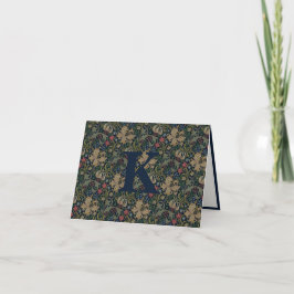 Vintage William Morris Navy Blue Red Chrysanthemum Tack Kort