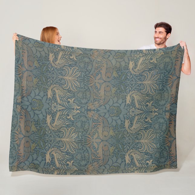 Vintage William Morris Peacock och Dragon Fleecefilt (På plats)