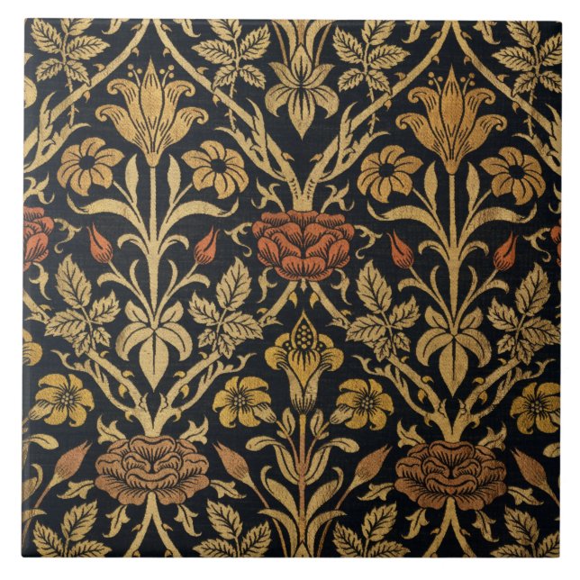 Vintage William Morris Ro och Lily Kakelplatta (Framsidan)