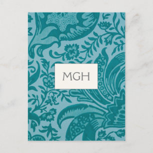 Vintage William Morris Teal Botanical Monogram Vykort