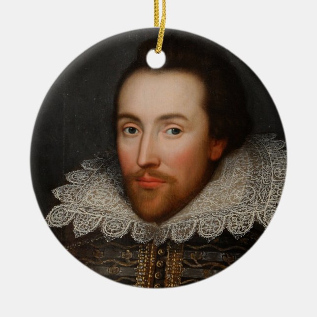 Vintage William Shakespeare Porträtt Julgransprydnad Keramik (Framsidan)