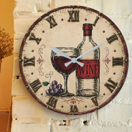 Vintage Wine Bottle and Glass Rustic Vineyard  Stor Klocka