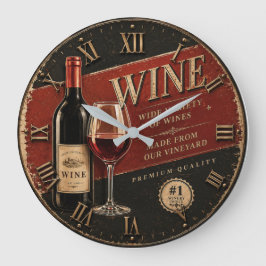 Vintage Wine Bottle Rustic Winery Vineyard Kitchen Stor Klocka