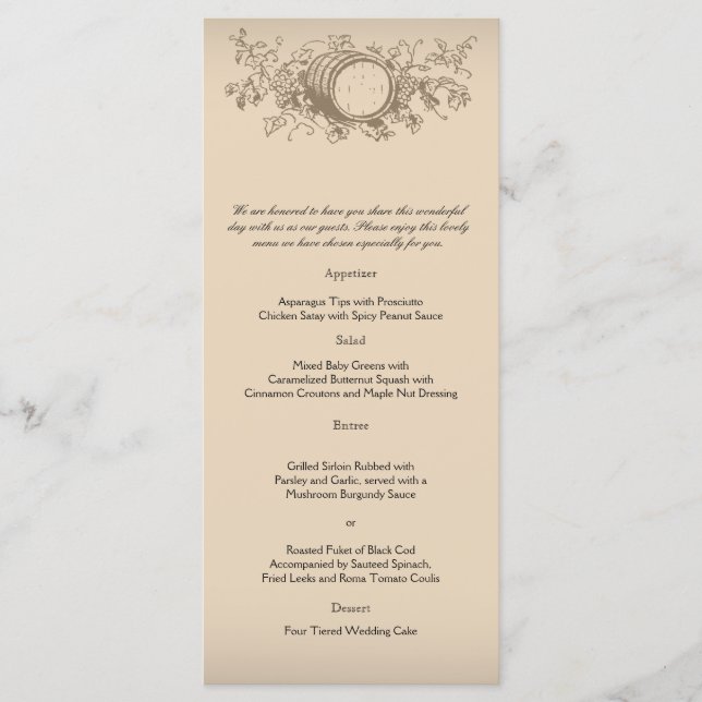 Vintage Winery Bröllop Menu Meny (Framsida)