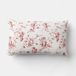 Vintage Winged Cherub Änglar Flowers Red Toile Lumbarkudde