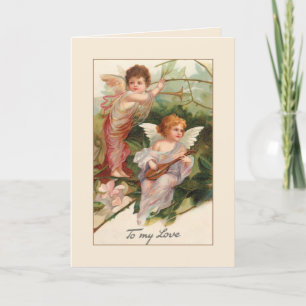 Vintage Winged Cherubs with Instruments Helgkort