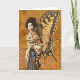 Vintage Winged Geisha Hälsning Card Kort