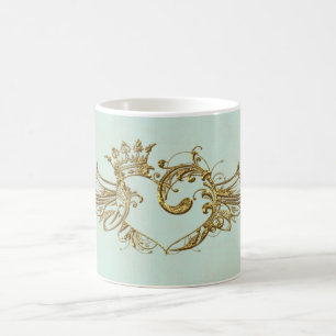 Vintage Winged Heart Aqua Cream Kaffemugg