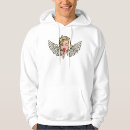 Vintage Wink Angel: Retro Popkonst Hjärtan Hoodie